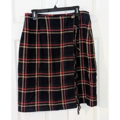 Falda Sag Harbor a Cuadros Mezcla Lana Detalle Flecos Ropa Profesional Talla 14 De Colección Foto 1 de 4