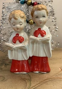 Vintage 50er Weihnachten Paar Chor Alter Jungen Gesangbücher Keramik 5,25" Figur H.I.CO Japan - Bild 1 von 22