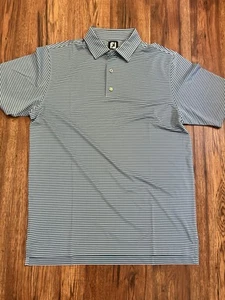 Men’s Footjoy Blue Striped Athletic Golf Polo Shirt FJ Logo Size Large - Picture 1 of 4