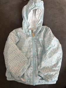 MOSCHINO LIGHT BLUE WINDBREAKER RAINCOAT JACKET BEAR ON BACK SIZE 18-24 MONTHS - Picture 1 of 6