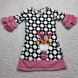Counting Daisies Giraffe Geometric Dress Girls Size 4 Ruffle - Picture 1 of 9