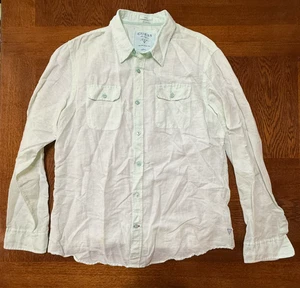 Men's GUESS Los Angeles Logan Regular Fit Green Striped Button Up Shirt Linen XL - Picture 1 of 13