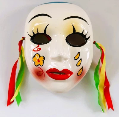 DE COLECCIÓN PORCELANA CERÁMICA LLORANDO DAMA CARA MÁSCARA DE PARED ART DECO MARDI GRAS FLOR Foto 1 de 4