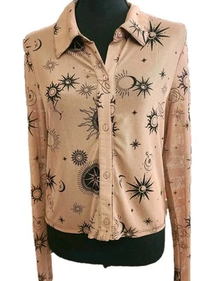 Camisa feminina Rabbit Rose XL malha transparente lua celestial estrelas academia Y2K - Imagem 1 de 4
