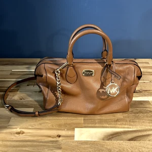 Michael Kors Grayson Chain Satchel Duffel Bag - Brown Leather - Picture 1 of 6