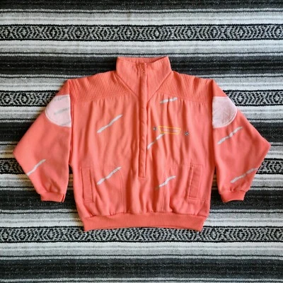 Vtg le coq sportif Sz L 3/4 Zip Long Sleeve Pull Over Sweatshirt Jacket Coral - Image 1 of 4