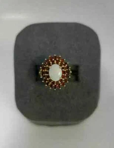 2Ct Oval Cut Opal & Red Ruby Halo Women's Engagement Ring 14K Yellow Gold Plated - Picture 1 of 6