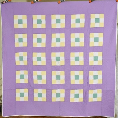BEAUTIFUL Vintage 30's Nine Patch Antique Quilt, All Solid Colors! - Image 1 of 4