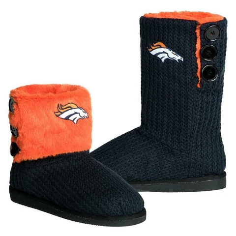 NFL Denver Broncos Knit Team Color High End Button Women Boot Slipper - S Size Cover