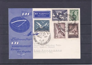 Flugpostbeleg SAS Eröffnungsflug Europa-Los Angeles frankiert mit Vögel/Trachten - Picture 1 of 2