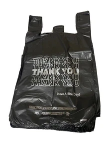 Bags 1/6 Black 21 x 6.5 x 11.5 "Thank You" T-Shirt Plastic Grocery Shopping Bags - Picture 1 of 6