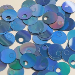 Lentejuelas redondas de agujero grande 20 mm azul claro Lazersheen arco iris reflectante metálico - Imagen 1 de 2