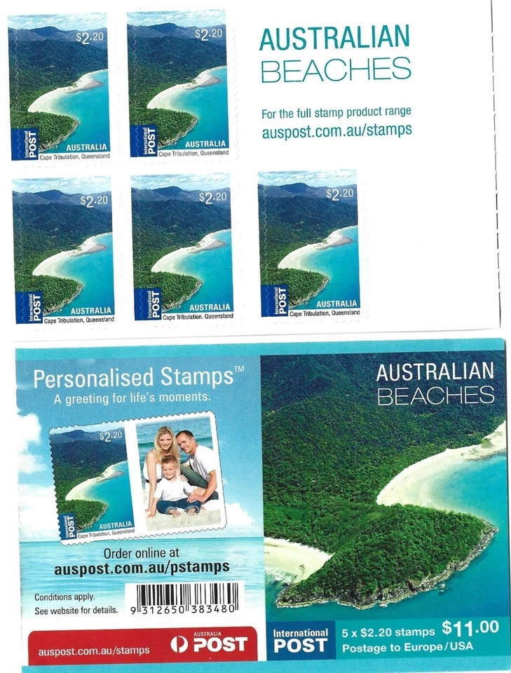 2010 Australian Beaches $11.00 5 x $2. 20 S Booklet MUH/MNH from Australia Post - Image 1 of 1