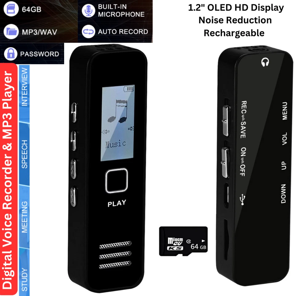 Mini Digital Voice Recorder Dictaphone Audio MP3 Player Sound Recording Device - Image 1 of 1