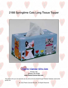 Springtime Cats Long Tissue Topper-Plastic Canvas Pattern or Kit - Picture 1 of 1
