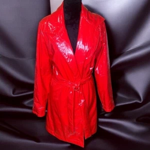 Dolls Kill Trickz N' Treatz flammenroter viraler Rache Vinyl-Trenchcoat Größe Large - Bild 1 von 13