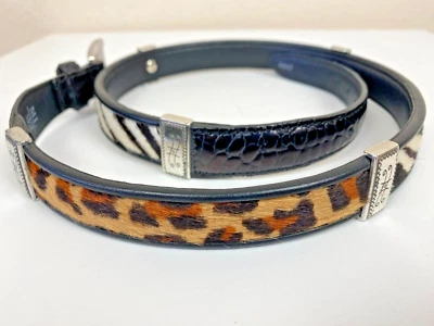 BRIGHTON Black & Silver Calf Hair on Hide Leather Belt 32 ZEBRA Leopard Q3903 - Image 1 of 4