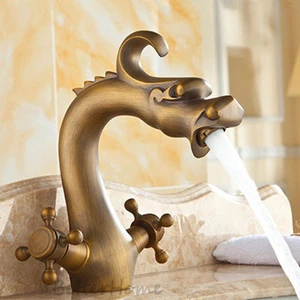 Solid Brass Dragon Design Faucet Washroom Basin Mixer Antique Bathroom Sink Taps - Picture 1 of 3