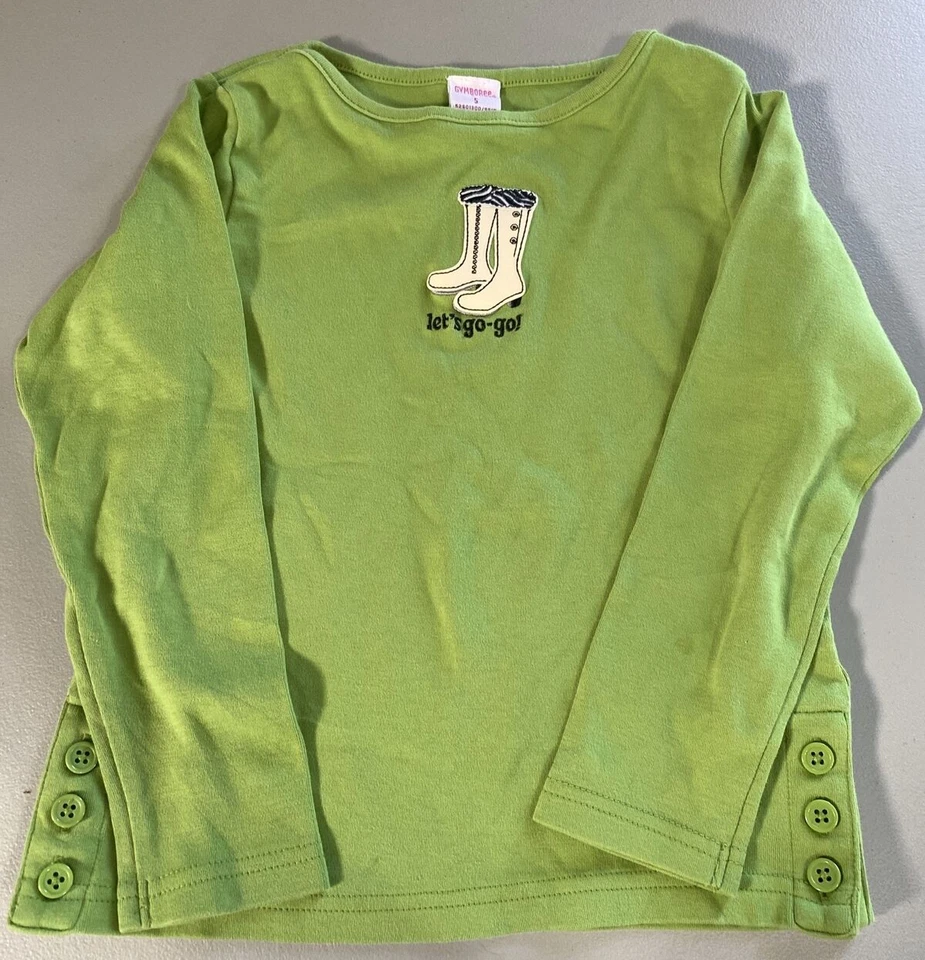Gymboree Shirt Girls 5 Long Sleeve Round Neck Go Go Boots Buttons Green - Image 1 of 4