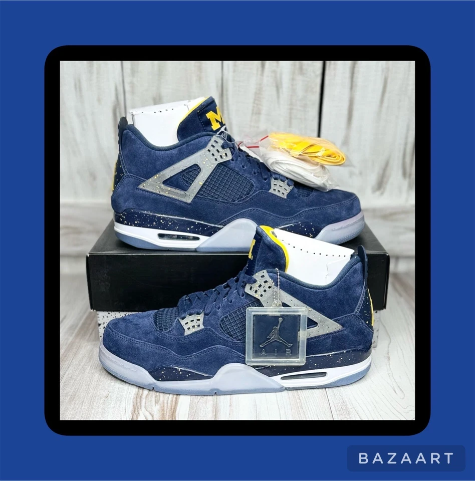 Air Jordan 4 Retro PE Michigan Wolverines Amostra Promocional EXTREMAMENTE RARA - Tamanho 12 - Imagem 1 de 2