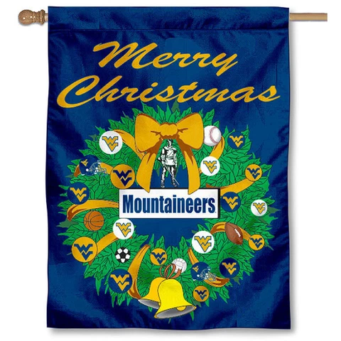 WVU Mountaineers Merry Christmas Wreath Decorative Holiday Wreath House Flag Cover