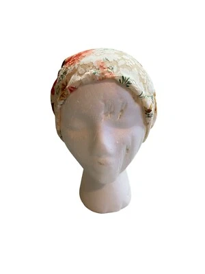 Womens One Size Beanie Cap Head Wrap Turban Lace Floral Beige Orange - Image 1 of 4