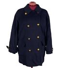 Vintage Jaeger Womens Navy Pea Coat Wool Cashmere Lined Made Great Britain SZ 16