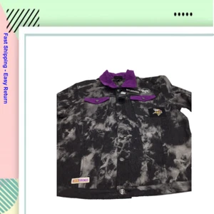 The Wild Collective | Minnesota Vikings Tie Dye Denim Jacket | Black | Small - Picture 1 of 10