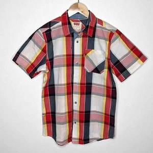 Levi's Plaid Button Up Short Sleeve Red Yellow Black Boy's Size Medium NWOT - Picture 1 of 8