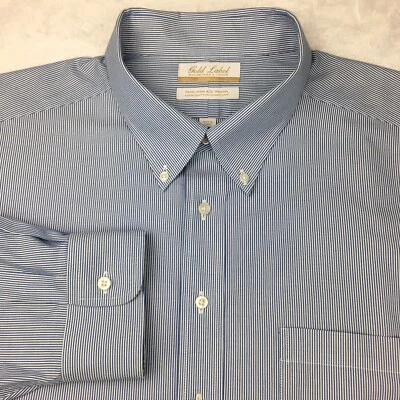 Camisa de vestir Roundtree & Yorke etiqueta dorada para hombre 19-35 grande azul blanco rayas Foto 1 de 4