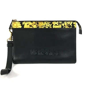 VERSACE With strap logo Bag Cluch Bag Clutch bag Leather Black/yellow - Picture 1 of 18