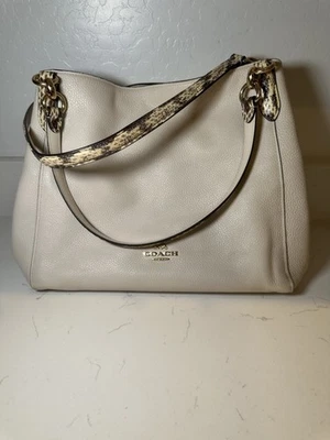 Coach Edie 31 Pebble Leather Shoulder Bag F32860 Chalk Snake Trim  - Image 1 of 4