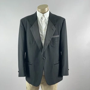 Nicole Miller Vtg 90s Blazer Men 46R Black Wool Colorful Silk Print Lining Logo - Picture 1 of 13