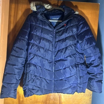 US Polo assn. women’s  Puffer Jacket Zip Hooded Warm Coat Winter Quilted Coat L  - Image 1 of 4