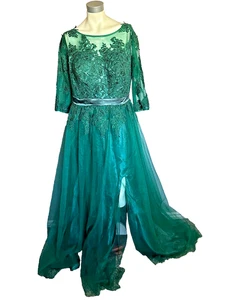 Jaeden Damen festliches Kleid neu mit Etikett smaragdgrün Spitze Mieder Chiffon Satin Größe - Bild 1 von 8