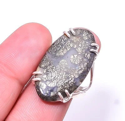 Anillo solitario de marcasita natural de plata de ley 925 s.9.5 R219, regalo de Navidad Foto 1 de 4