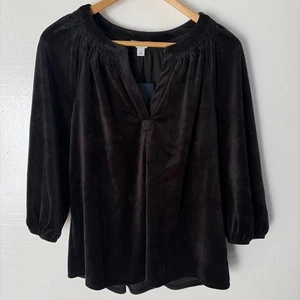 Nueva Blusa Top Campesina Crown And Ivy Terciopelo Negro Talla Pequeña Vacaciones - Imagen 1 de 13