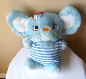Mouse de felpa SANRIO 1986"" vintage 11"" de alto azul a rayas con tapa difícil de encontrar¡! - Imagen 1 de 7