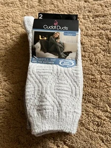 CUDDL DUDS Women's Plushfill 360 Crew Socks Cream Gray Size 4-10 2 Pair - Picture 1 of 5