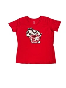 Ladies Wisconsin Badgers Red V-Neck Short Sleeve Shirt Size Large - Picture 1 of 5