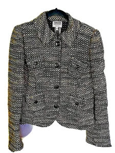 ARMANI COLLEZIONI Fabulous Grey Crop Woven Tweed Boucle Classic Jacket Pockets 8 - Picture 1 of 10