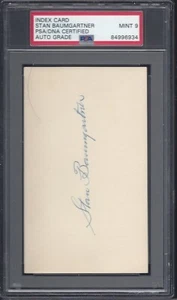 STAN BAUMGARTNER, 1914-16 PHILLIES "DEAD BALL" ERA, INDEX CARD, PSA/DNA MINT 9 - Picture 1 of 1