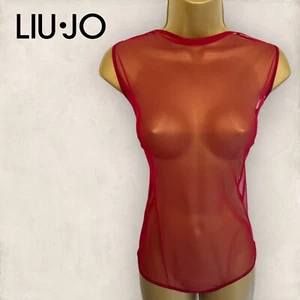 Body sin mangas de malla transparente rojo Liu Jo para mujer talla 42 UK 14 - Imagen 1 de 3