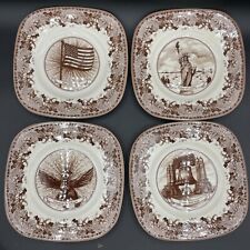Set of 4 Johnson Brothers HISTORIC AMERICA II Brown Square Salad Plates Liberty