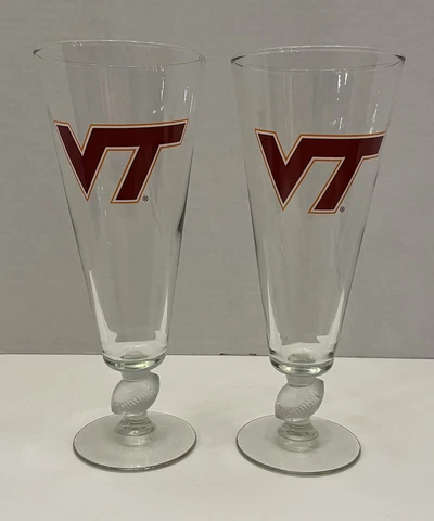 Set Of 2 Virginia Tech 9” College Football Fluted Pilsner Beer Glasses Bar ware Cover