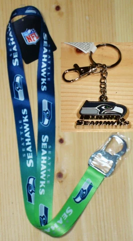 Seattle Seahawks Zamac Keychain and Seattle Seahawks Ombre Lanyard Cover