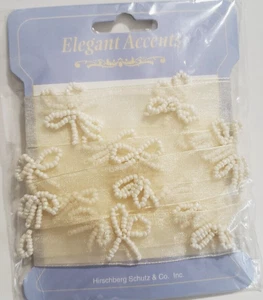 ELEGANT ACCENTS Organza Ribbon w/ Bead Accents - IVORY - 1" x 6 ft - Picture 1 of 2
