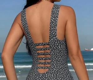 Women's Med (12) Swimsuit Black & White Cute Back New With Tagged Sack - Picture 1 of 6