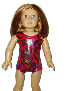 Leotardo rojo rosado con estampado de animales se adapta a American Girl 18" ropa de muñeca gimnasia - Imagen 1 de 2