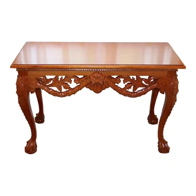 Mesa consola vintage de caoba - tallada a mano estilo Chippendale/pies de garra y cara Foto 1 de 4